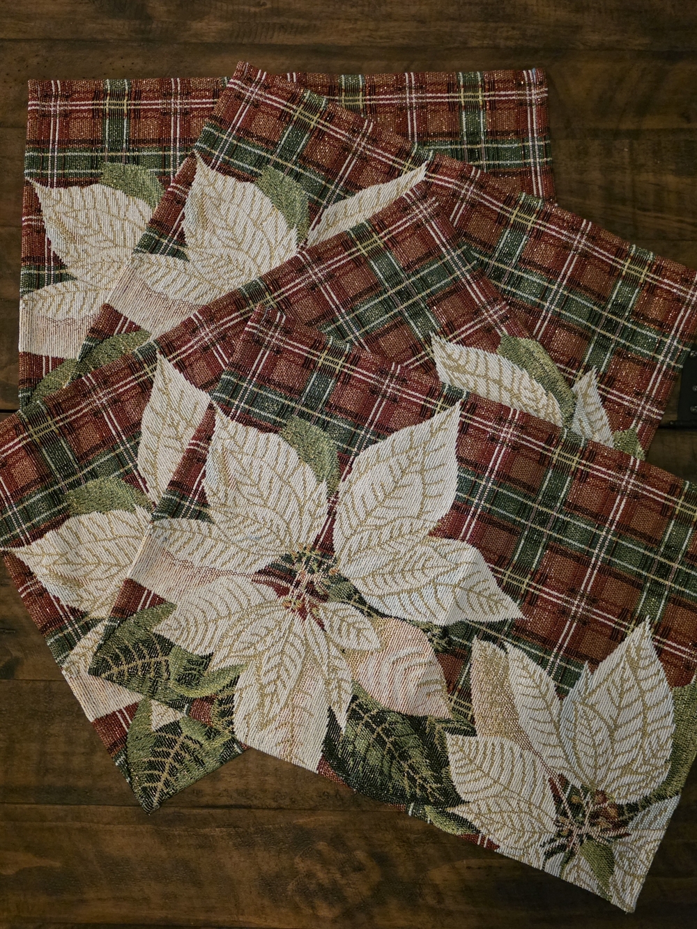 Plaid Poinsettia Holiday Placemats - Red and Green